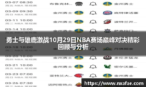 勇士与雄鹿激战10月29日NBA赛场巅峰对决精彩回顾与分析